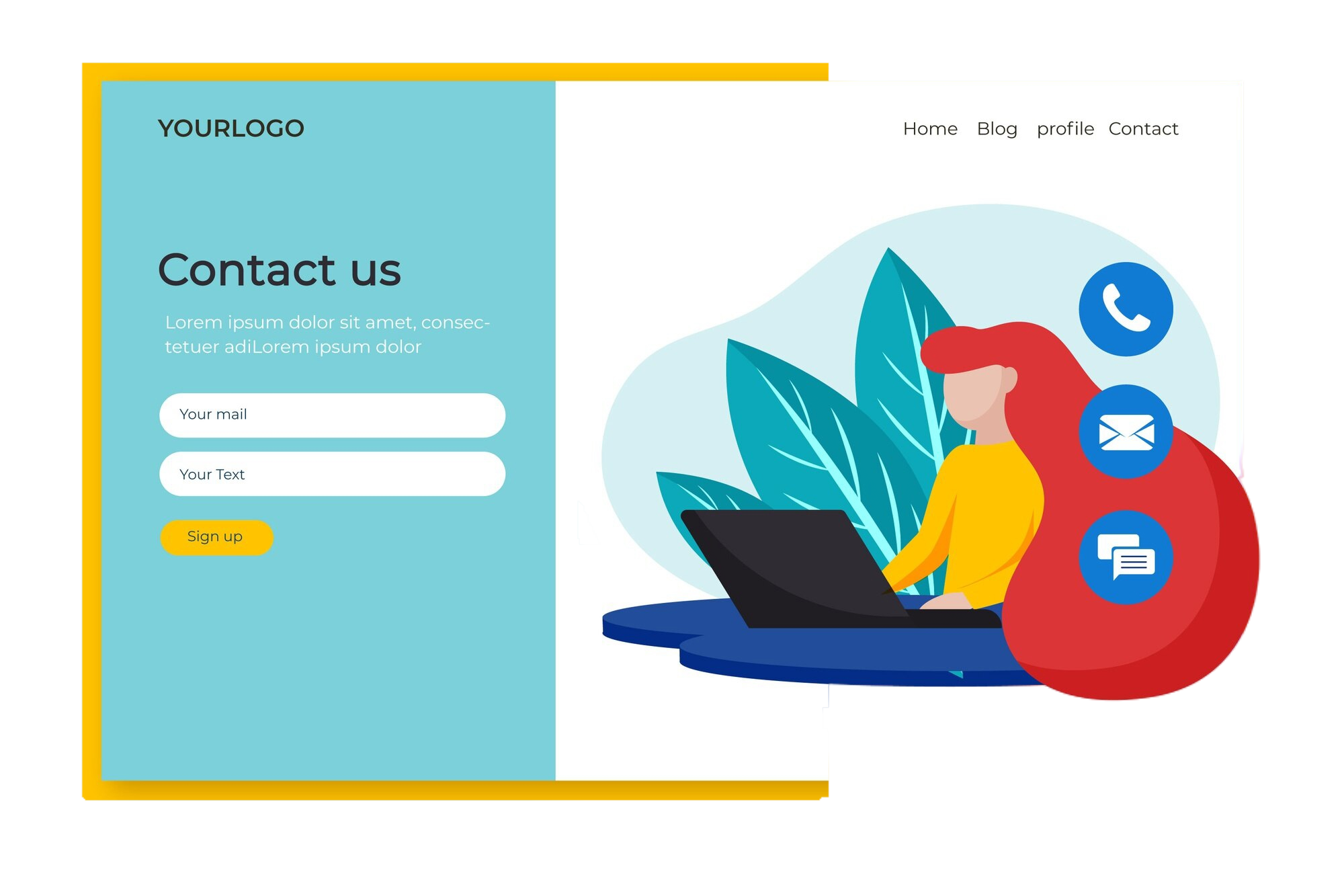 Illustration of a contact form on a website, highlighting ways for visitors to get in touch, including email and phone options