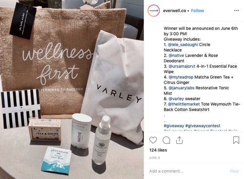 An Instagram giveaway post featuring wellness products to engage followers and increase social media reach