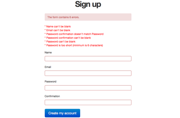 An online sign up form that is not filled, causing the 422 Status code