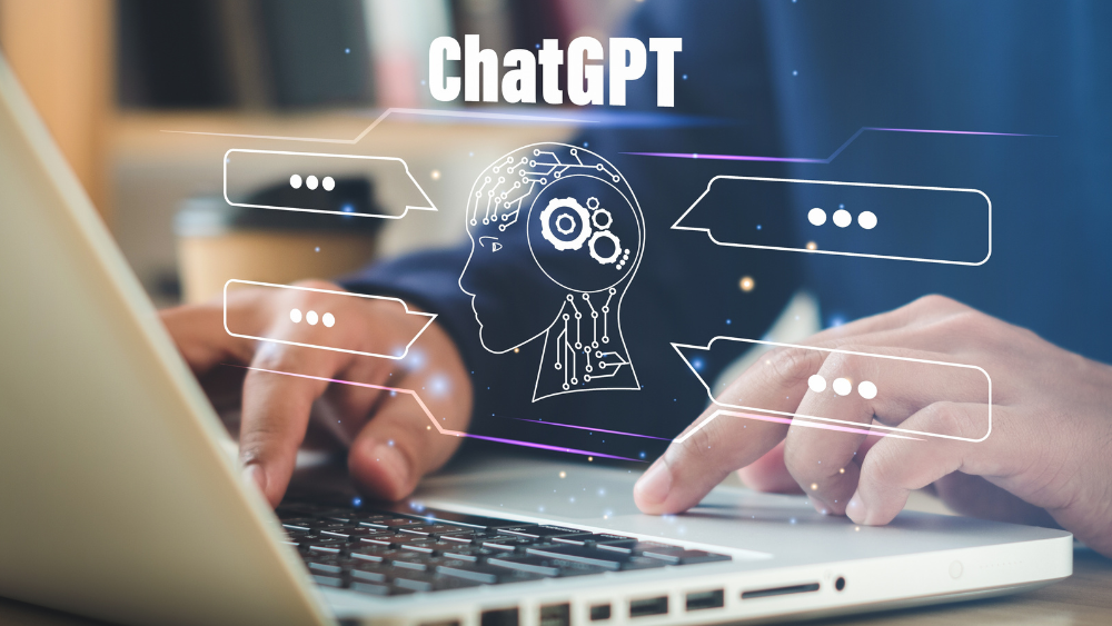 Promotional graphic for ChatGPT as a free AI tool, emphasizing its use in content creation, SEO, and digital marketing