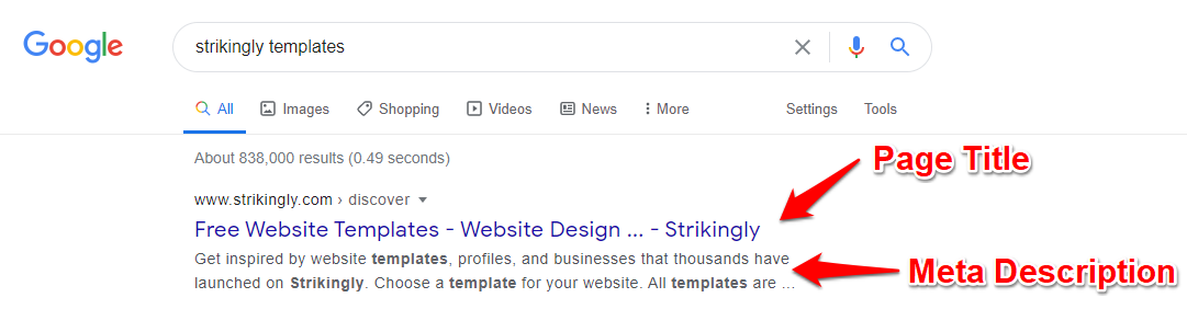 Metadata of website when searched on Search Engines