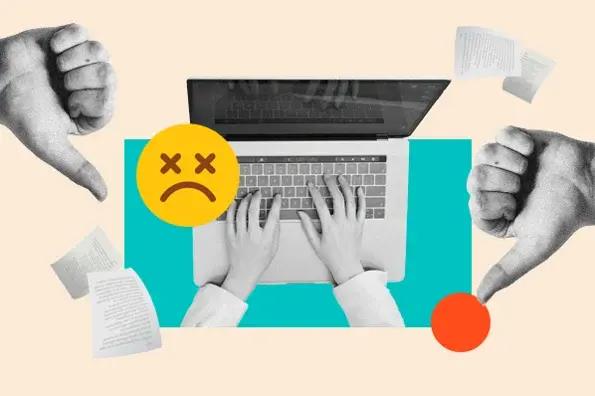 A blog creator with two thumbs down, symbolizing the mistakes on blog formatting for seo