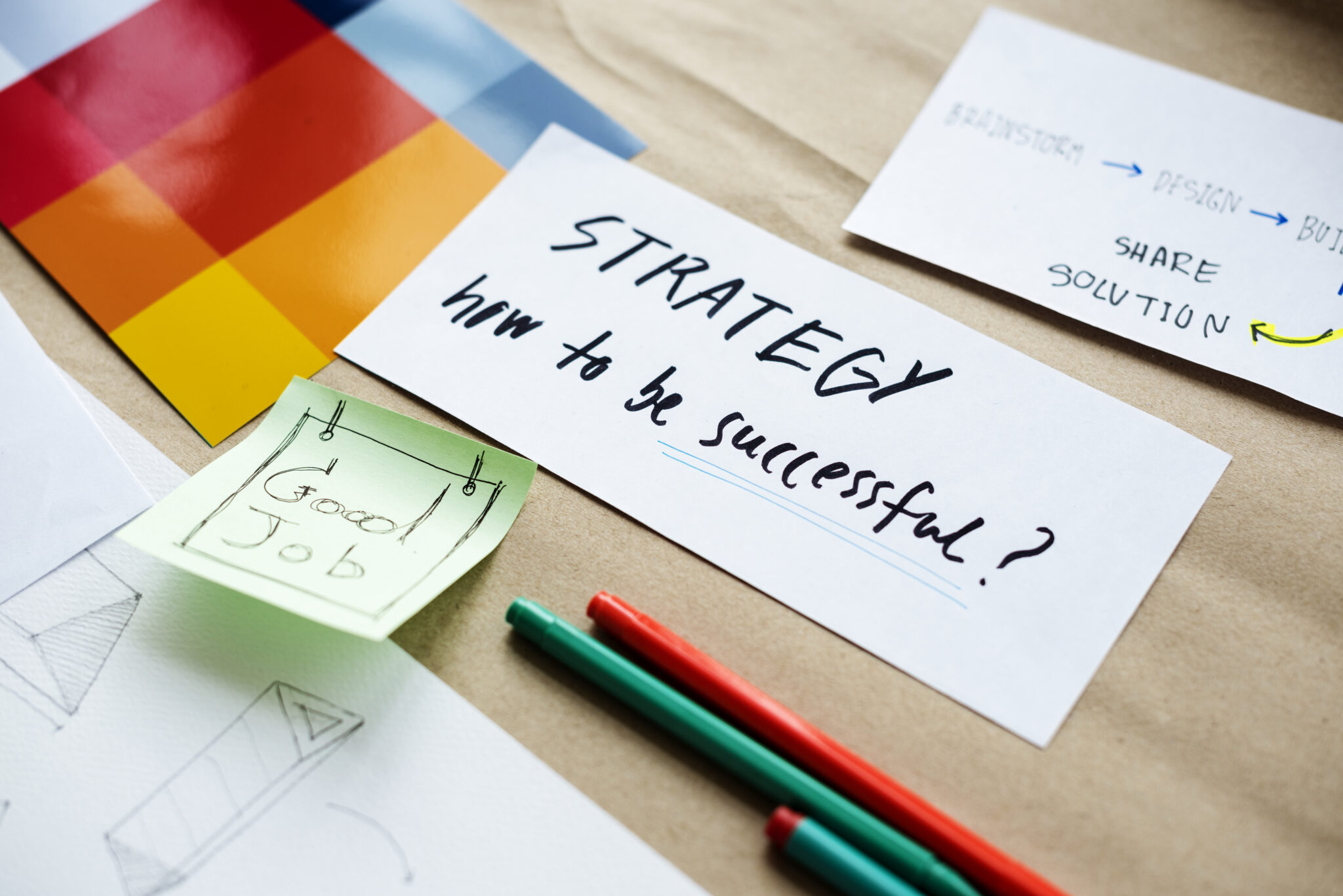 Business strategy development and planning process, used to represent consulting, goal setting, or success roadmaps