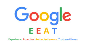 Official Google EEAT framework for SEO content strategy, illustrating the core pillars of website credibility and search engine algorithm optimization