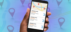 Hand holding a smartphone displaying local business listings with reviews and map pins, representing the effectiveness of Google’s Map Pack for local businesses