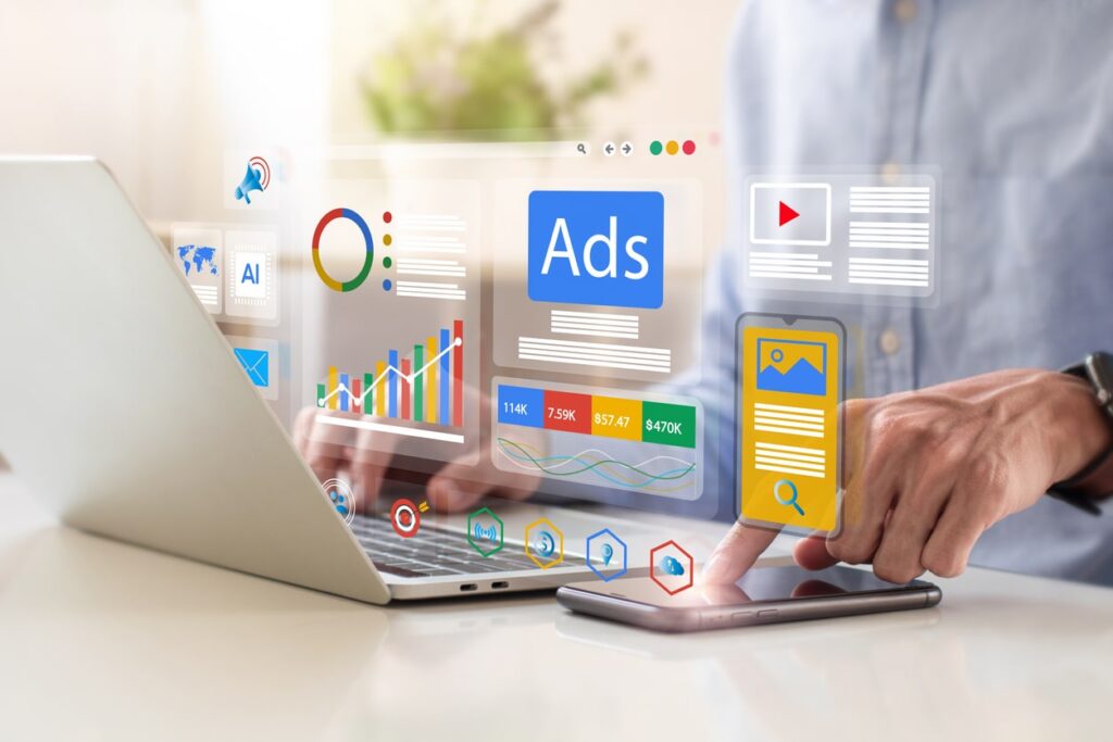 Illustration of B2B Google Ads with Metrics, AI and other measurements for Business