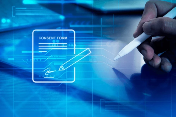 Digital Consent Form being signed with a stylus for data privacy and security