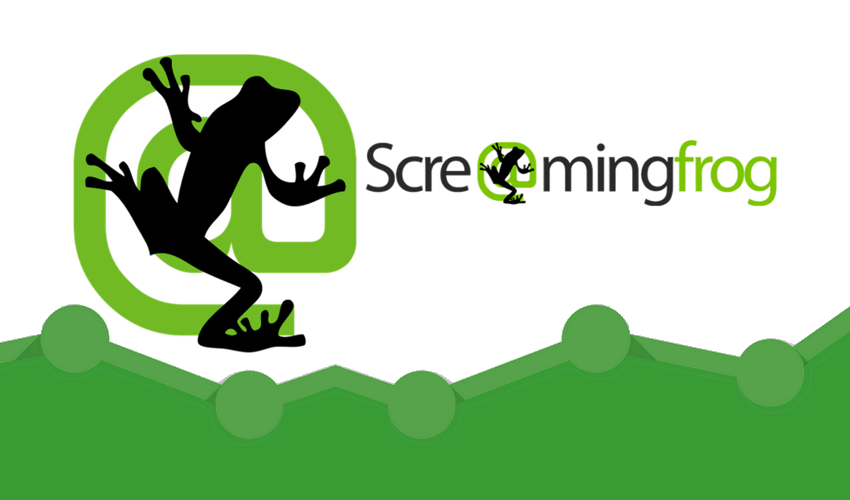 Screaming Frog SEO Spider logo with frog icon and green analytics graph, representing website crawling, technical SEO audits, and search engine optimization tools