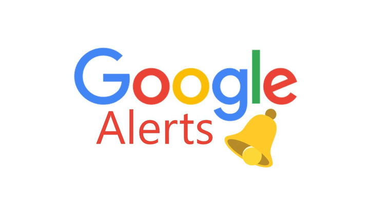 Google Alerts logo with notification bell icon, representing real-time alerts, monitoring keywords, and tracking online mentions for SEO and brand management