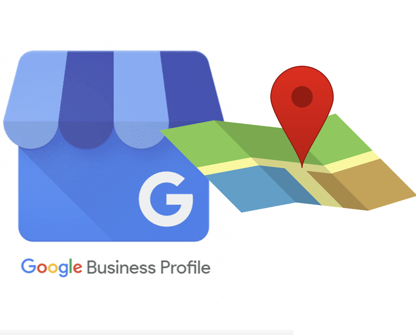 Google Business Profile logo with a map location pin, representing Google Business Profile optimization, local SEO, Google Maps visibility, business listings, local search marketing, and improving online presence for local businesses.